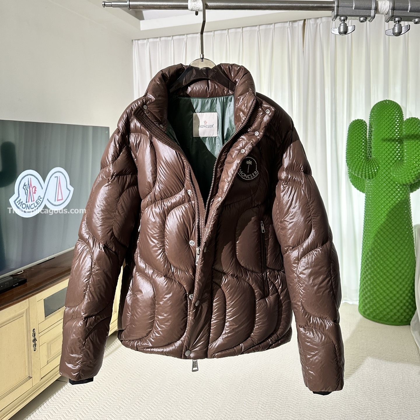 X PALM ANGELS HAUNANI NYLON DOWN JACKET IN BROWN