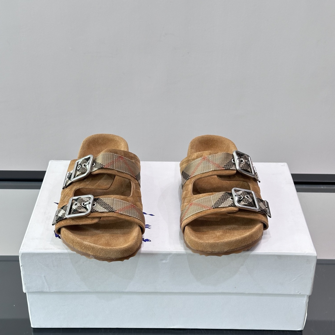 CHECK SUEDE URCHIN SANDALS IN BROWN - BBRS7