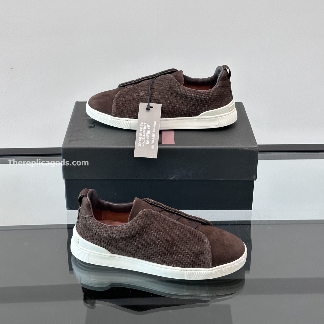 BROWN LEATHER TRIPLE STITCH SNEAKERS, photo 6