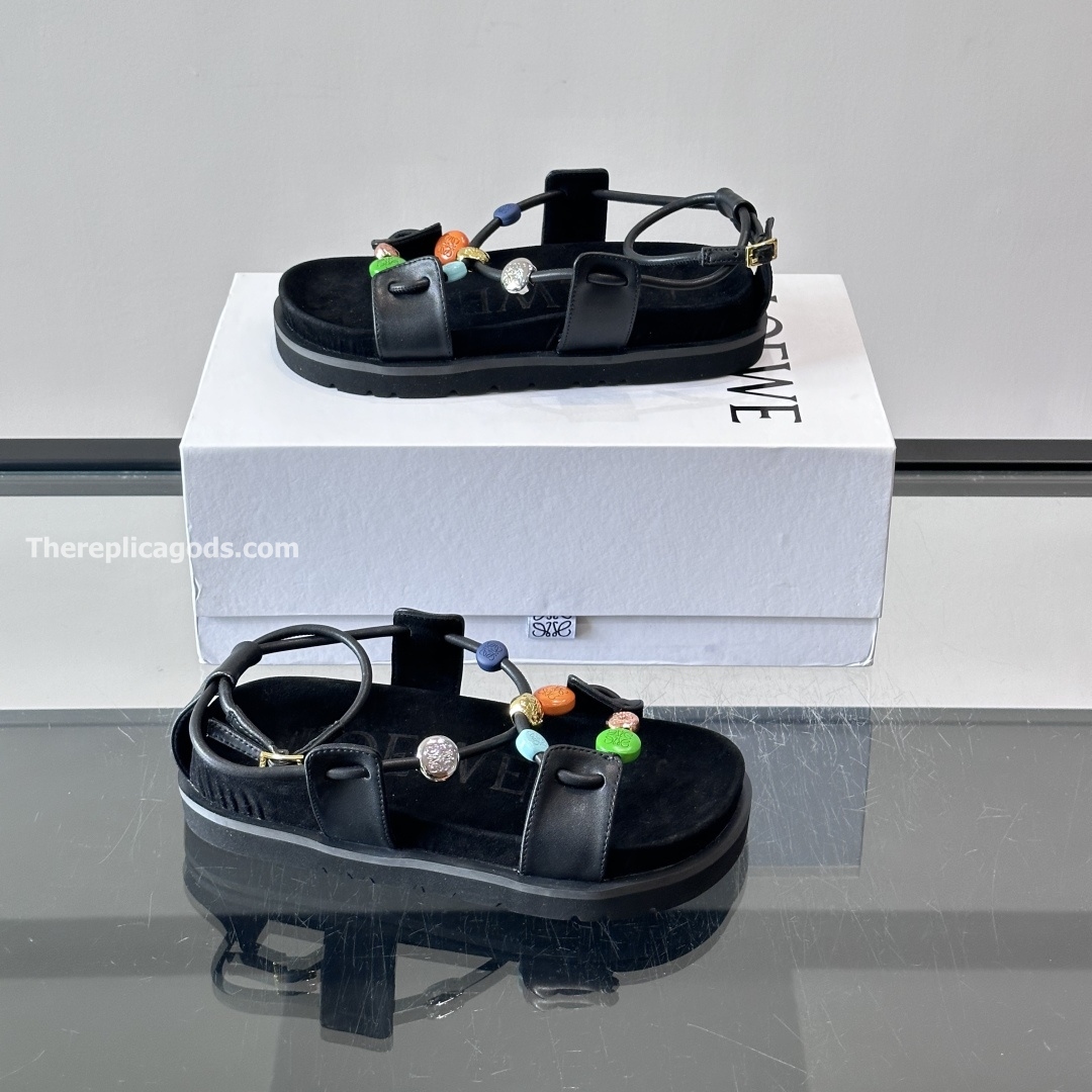 PEBBLE BEADS FUSSBETT SANDALS BLACK NAPPA LAMBSKIN