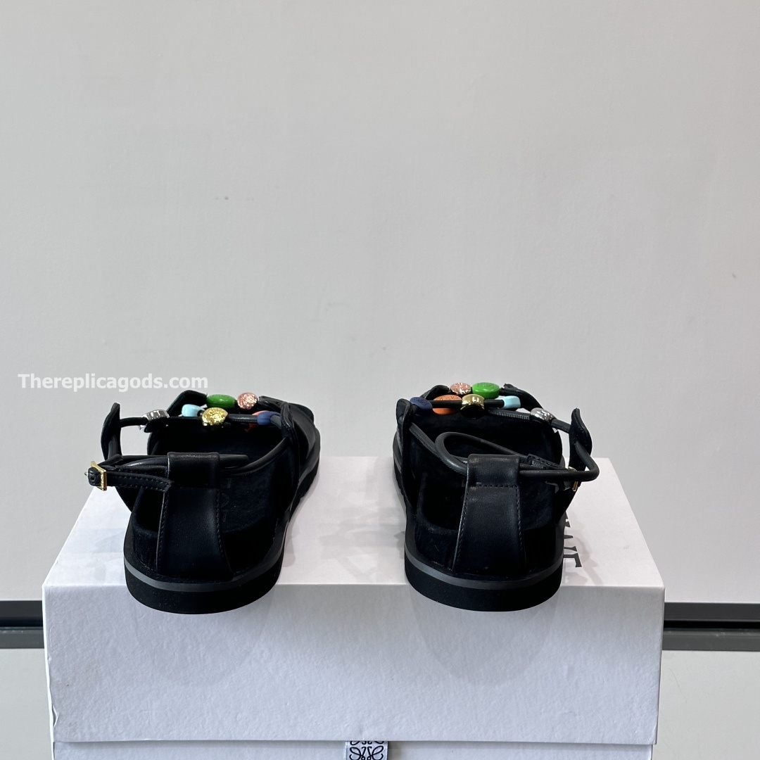 PEBBLE BEADS FUSSBETT SANDALS BLACK NAPPA LAMBSKIN