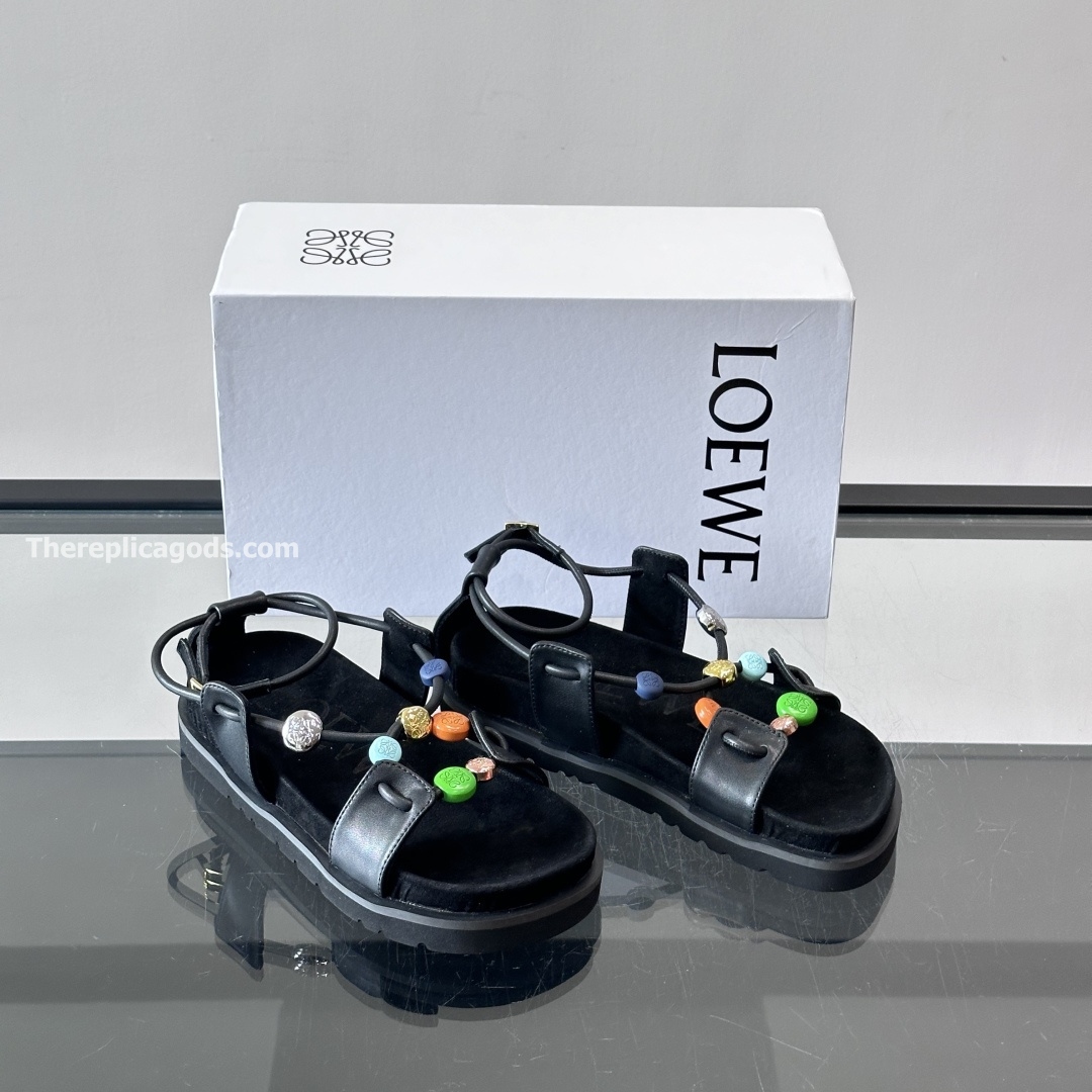 PEBBLE BEADS FUSSBETT SANDALS BLACK NAPPA LAMBSKIN