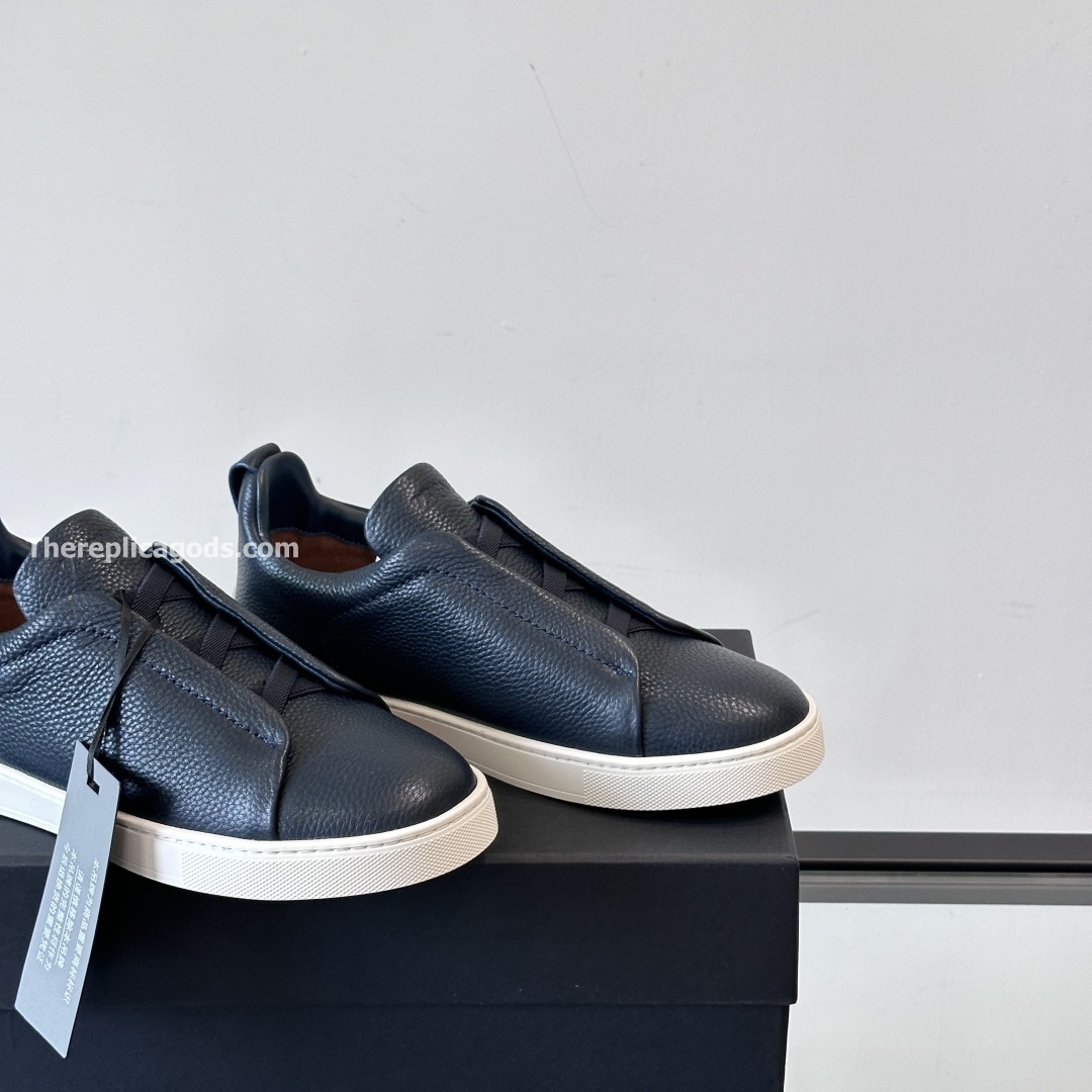 NAVY BLUE LEATHER TRIPLE STITCH SNEAKERS, photo 9