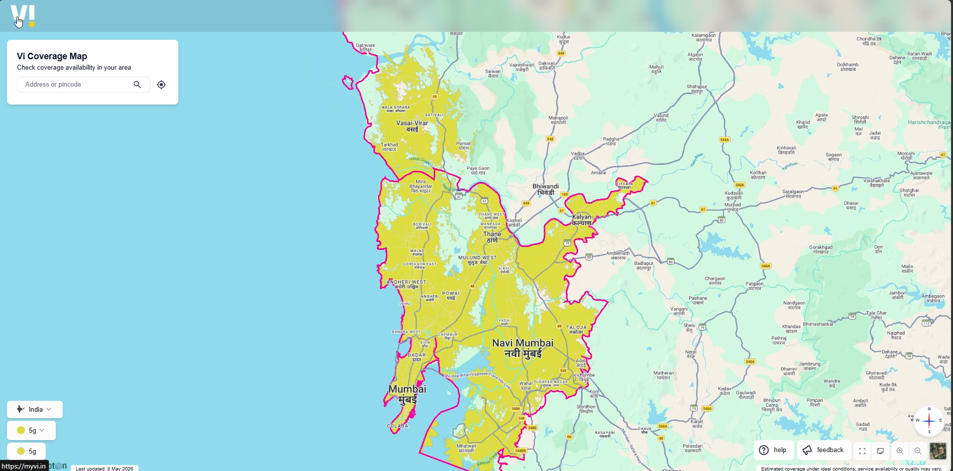 Vi Coverage Vi Coverage Map updated May 8th 2026 - India Broadband Forum