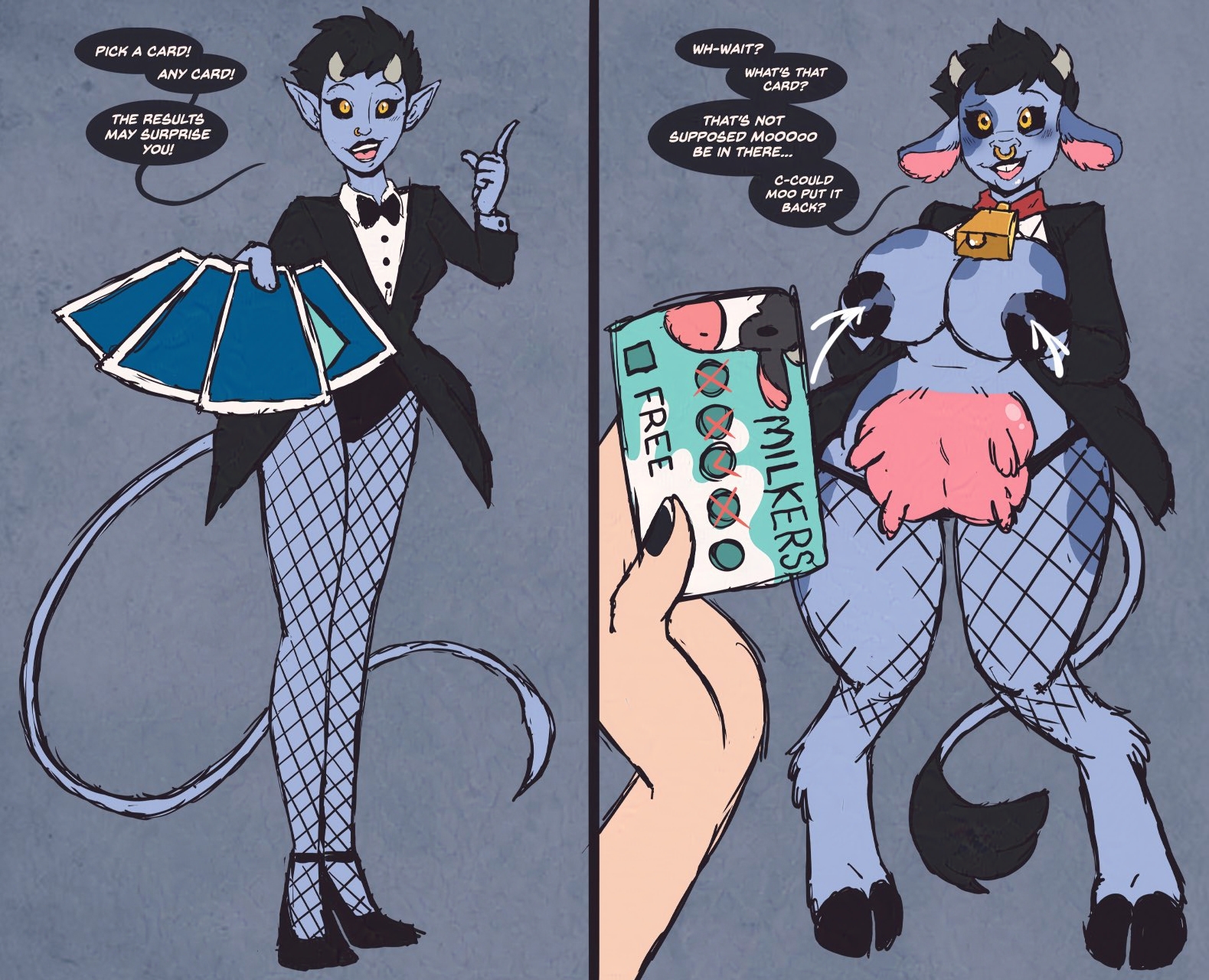 [Hucow] Tiefling Magician’s Mishap by WrenZephyr