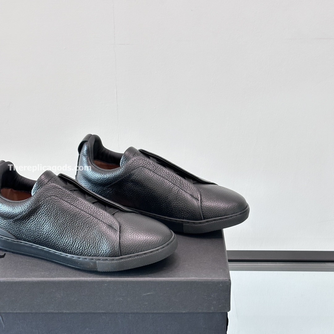 TRIPLE STITCH SNEAKERS BLACK DEERSKIN LEATHER