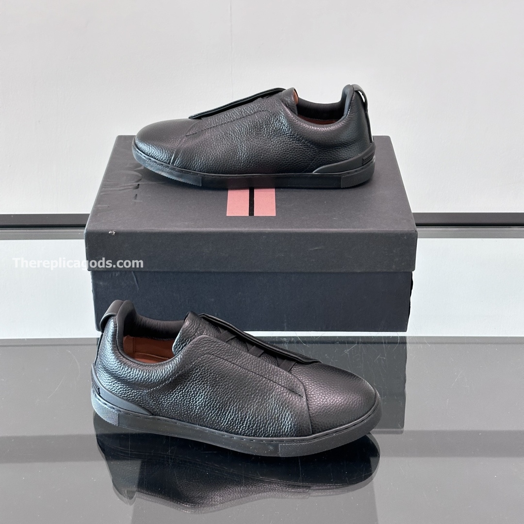 TRIPLE STITCH SNEAKERS BLACK DEERSKIN LEATHER