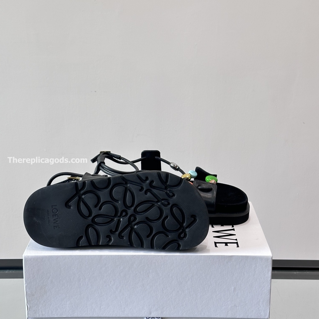 PEBBLE BEADS FUSSBETT SANDALS BLACK NAPPA LAMBSKIN