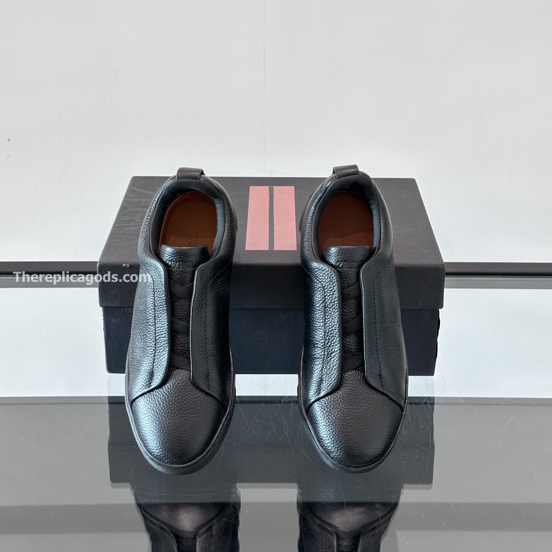 TRIPLE STITCH SNEAKERS BLACK DEERSKIN LEATHER