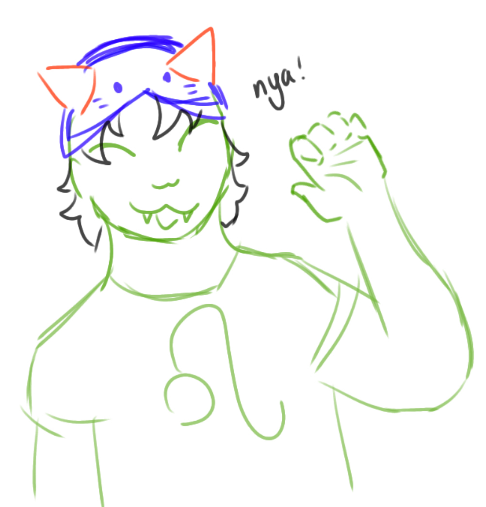 a sketch with colored lineart of nepeta. She is holding one hand up in a claw pose adn saying “nya!”