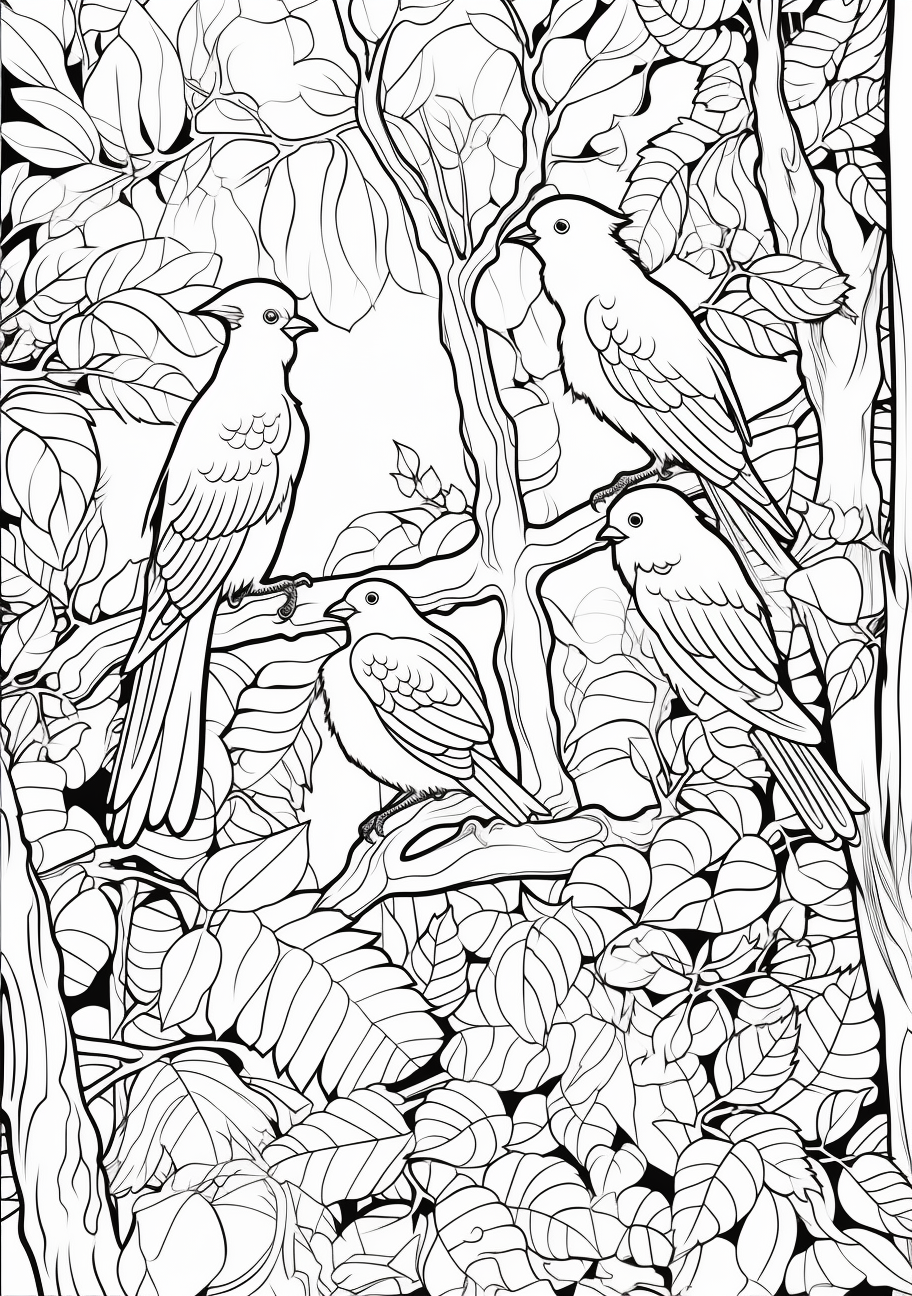 Forest Abode of Birds - Printable Coloring Page - Image Chest - Free ...