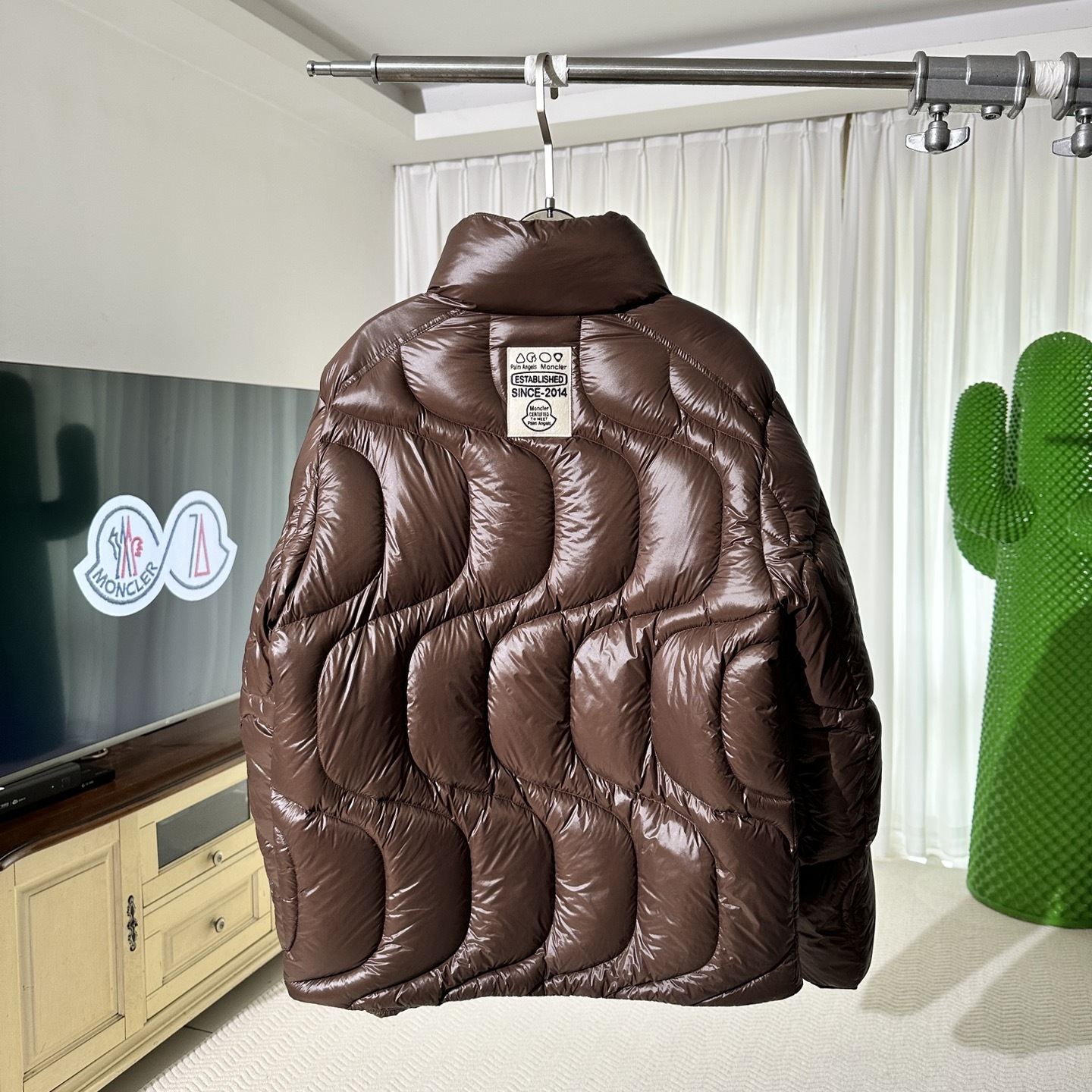 X PALM ANGELS HAUNANI NYLON DOWN JACKET IN BROWN