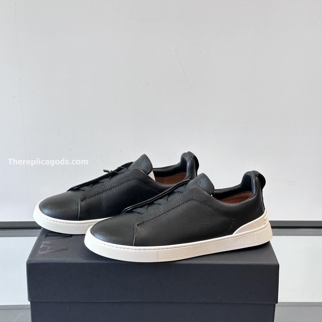 BLACK LEATHER TRIPLE STITCH SNEAKERS, photo 4