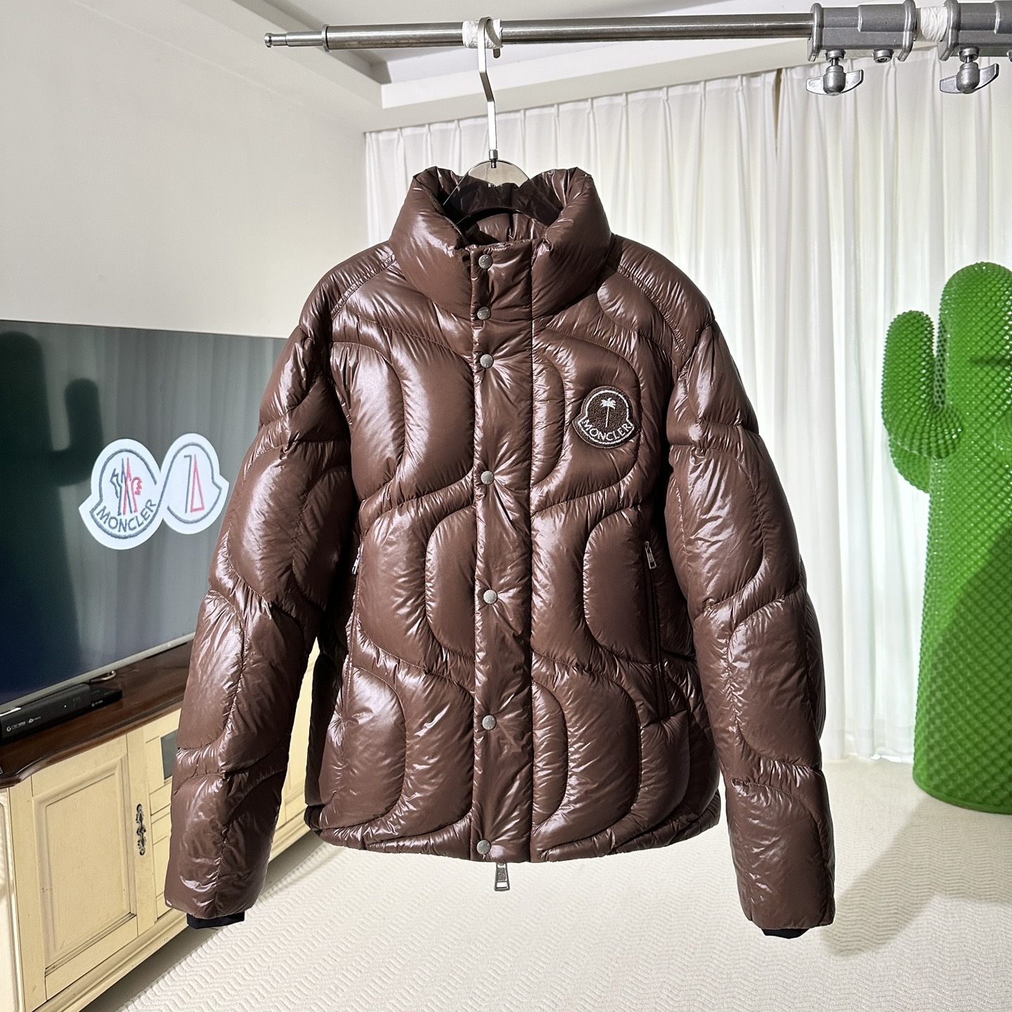 X PALM ANGELS HAUNANI NYLON DOWN JACKET IN BROWN