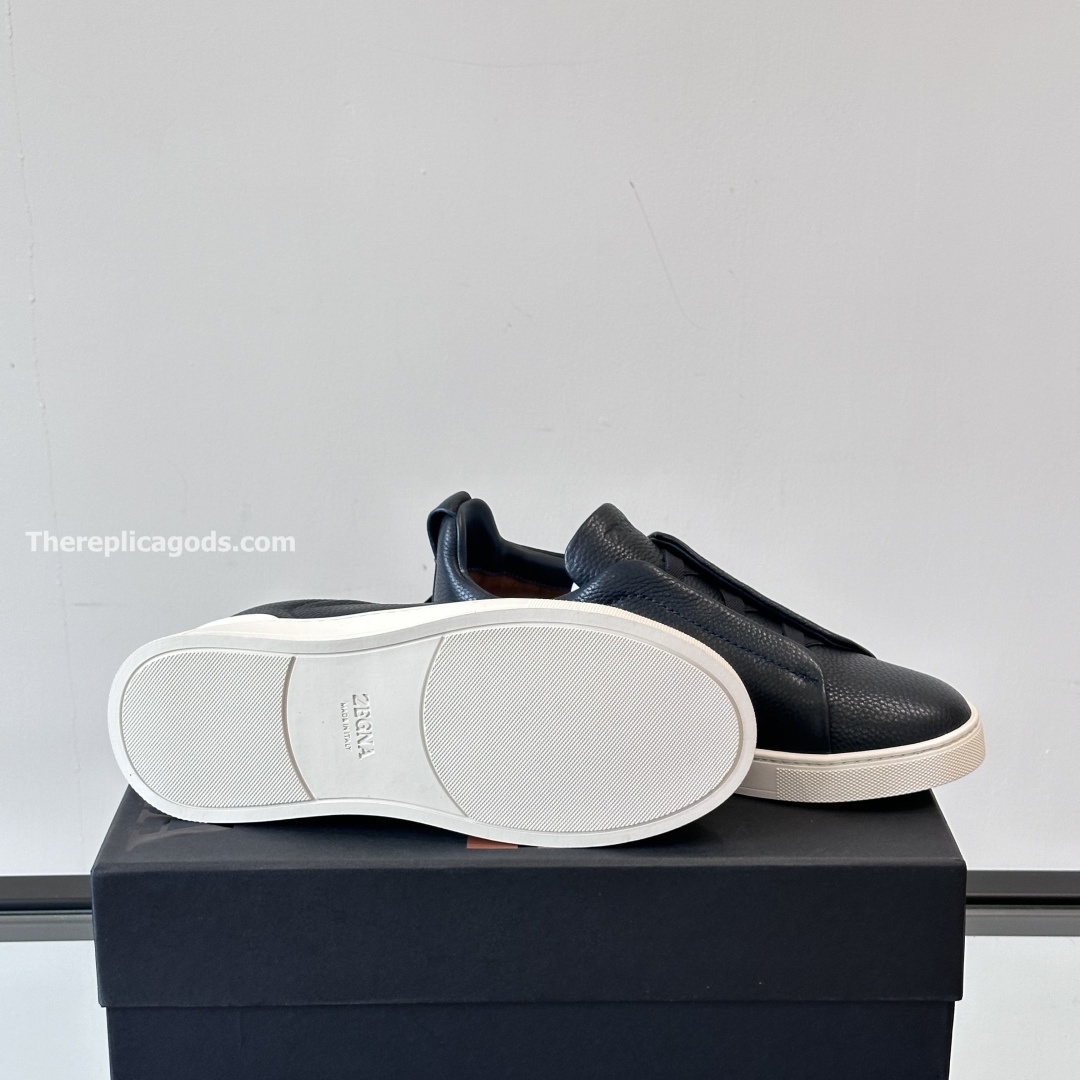 NAVY BLUE LEATHER TRIPLE STITCH SNEAKERS, photo 10