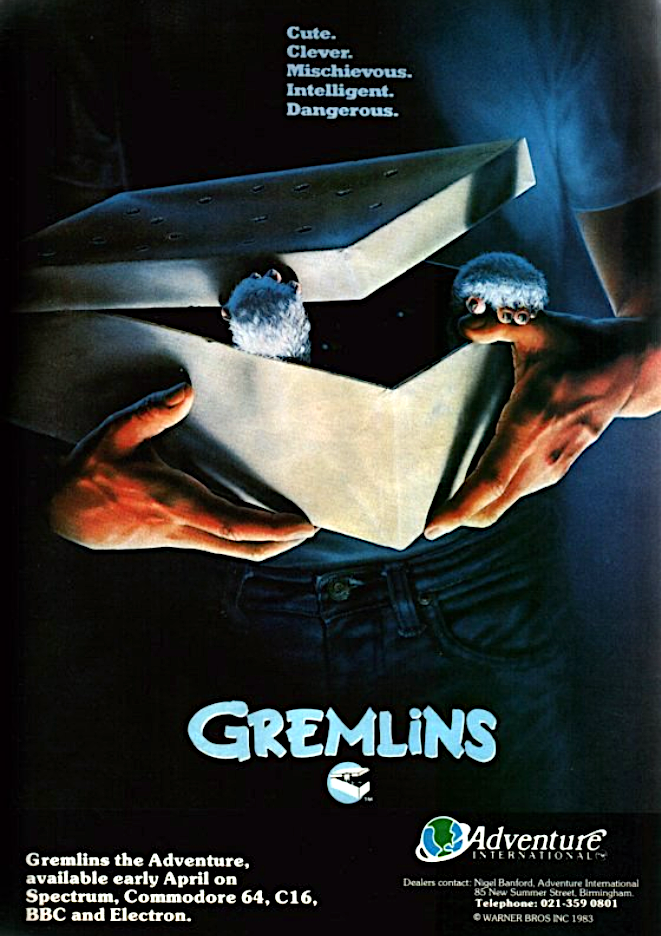 Image For Post | Based on the movie of the same name, Gremlins: The Adventure is an interactive fiction game by Brian Howarth, author of the Mysterious Adventures series. Players take the role of Billy, who has already been tricked into feeding Gizmo after midnight, and now Kingston Falls is in danger of being overrun with Gremlins. With Gizmo's help, Billy must save the town before it is too late.

There are some animated graphics in this one. The game has less than 50 locations, though time is a factor - the gremlins home in on Billy with every move he makes, so there is no chance to dawdle. The design means that deaths are more frequent than in most adventures. It uses the same parser as the other Adventure International games of this era.