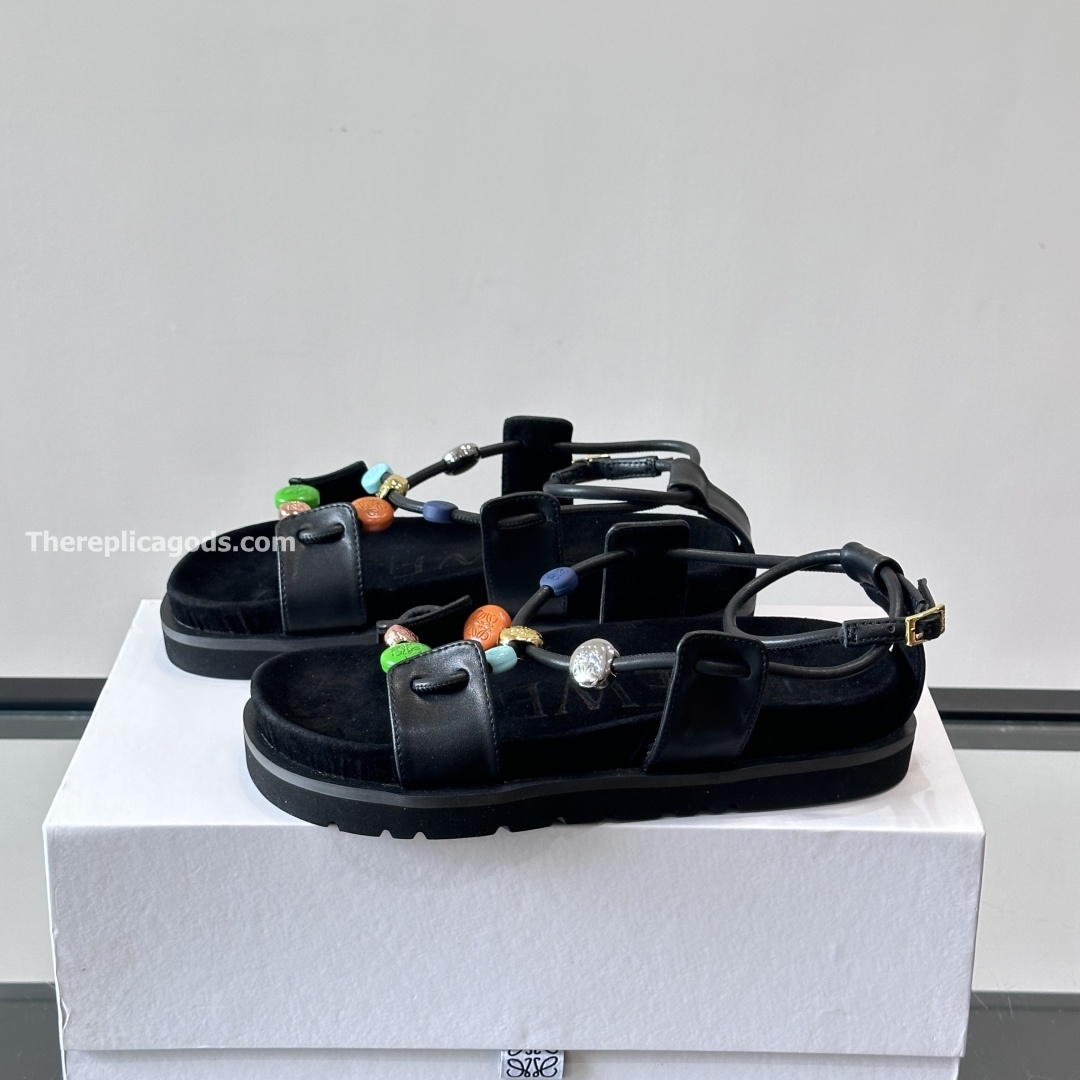 PEBBLE BEADS FUSSBETT SANDALS BLACK NAPPA LAMBSKIN