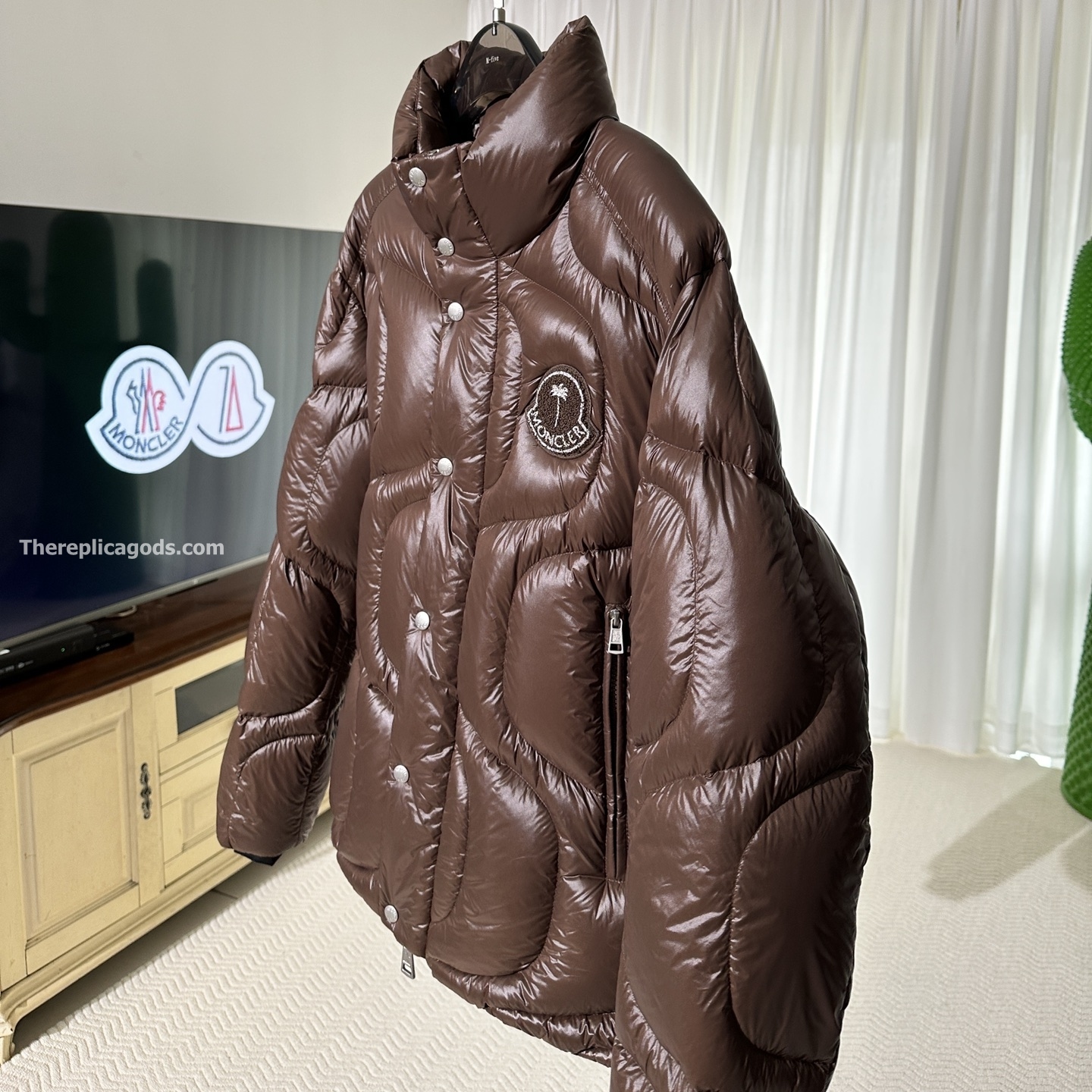 X PALM ANGELS HAUNANI NYLON DOWN JACKET IN BROWN