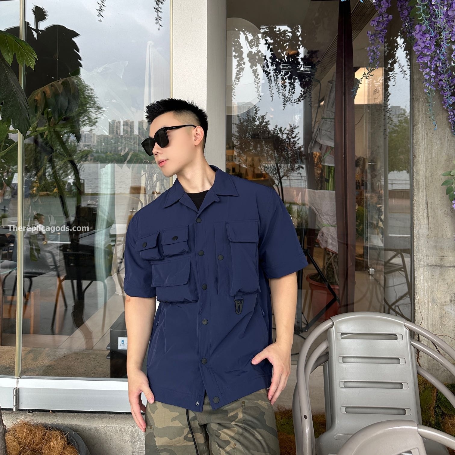 BLUE TARA STRETCH NYLON UTILITY JACKET