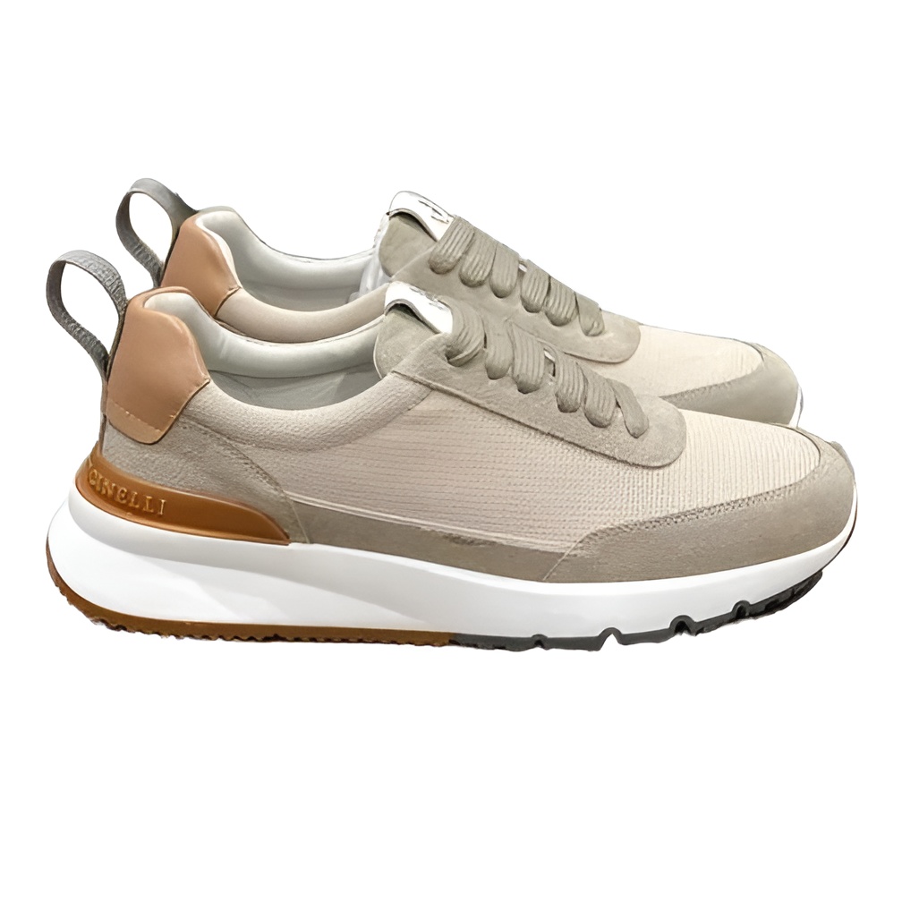 SUEDE AND MESH SNEAKERS IN BEIGE