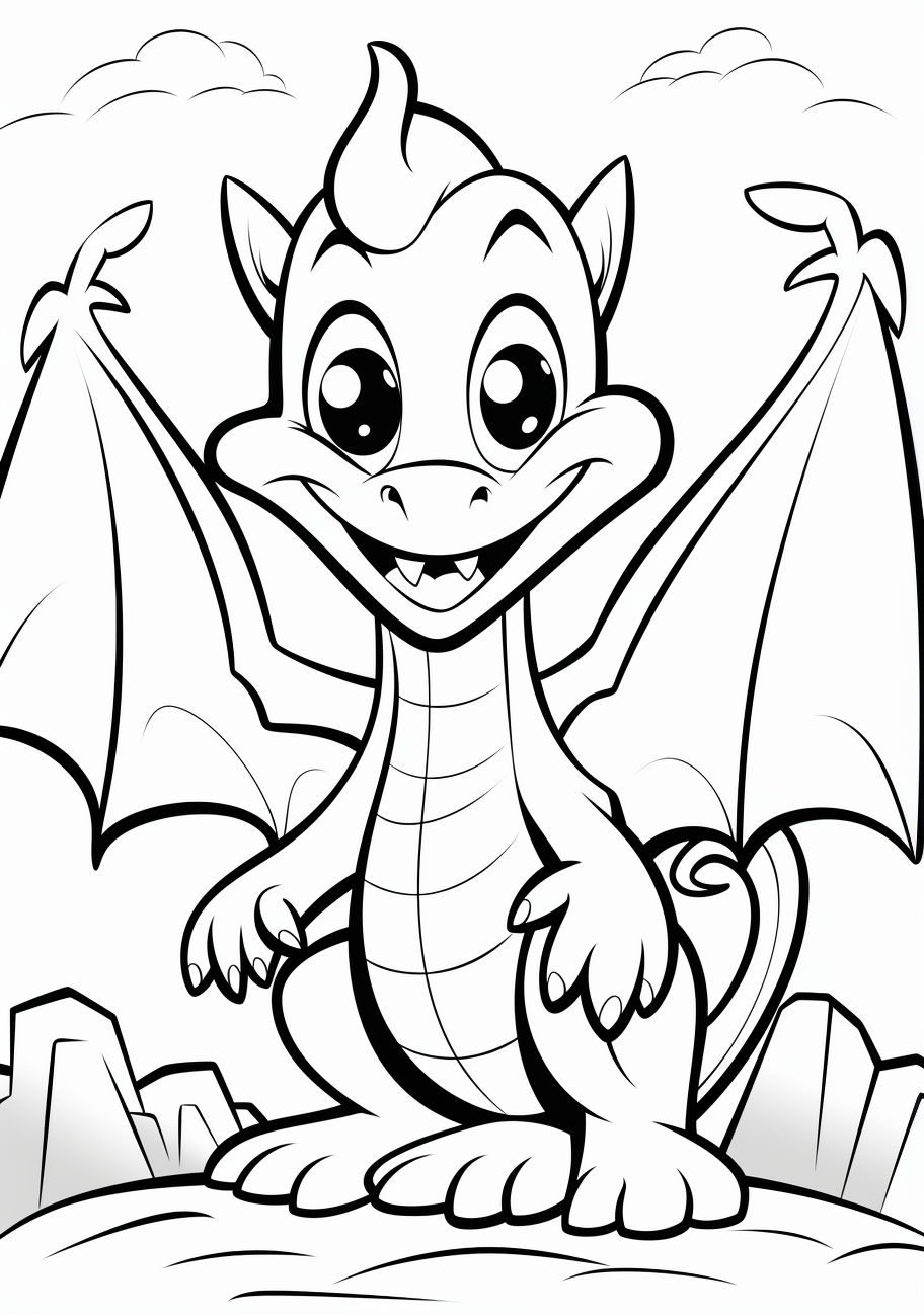 Cartoon Dragon Sky High Adventure - Printable Coloring Page - Image ...
