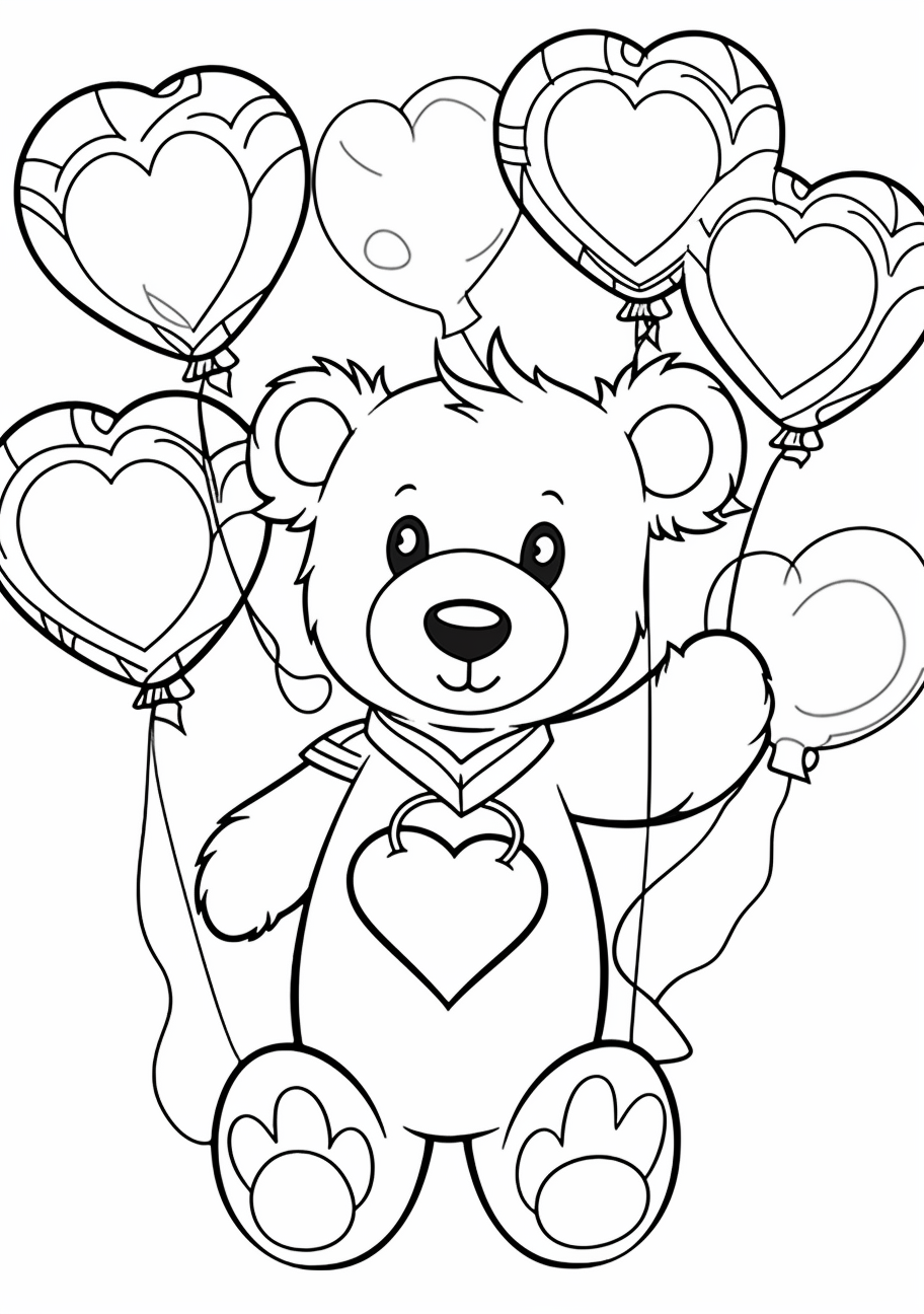 coloring pages of teddy bears with hearts