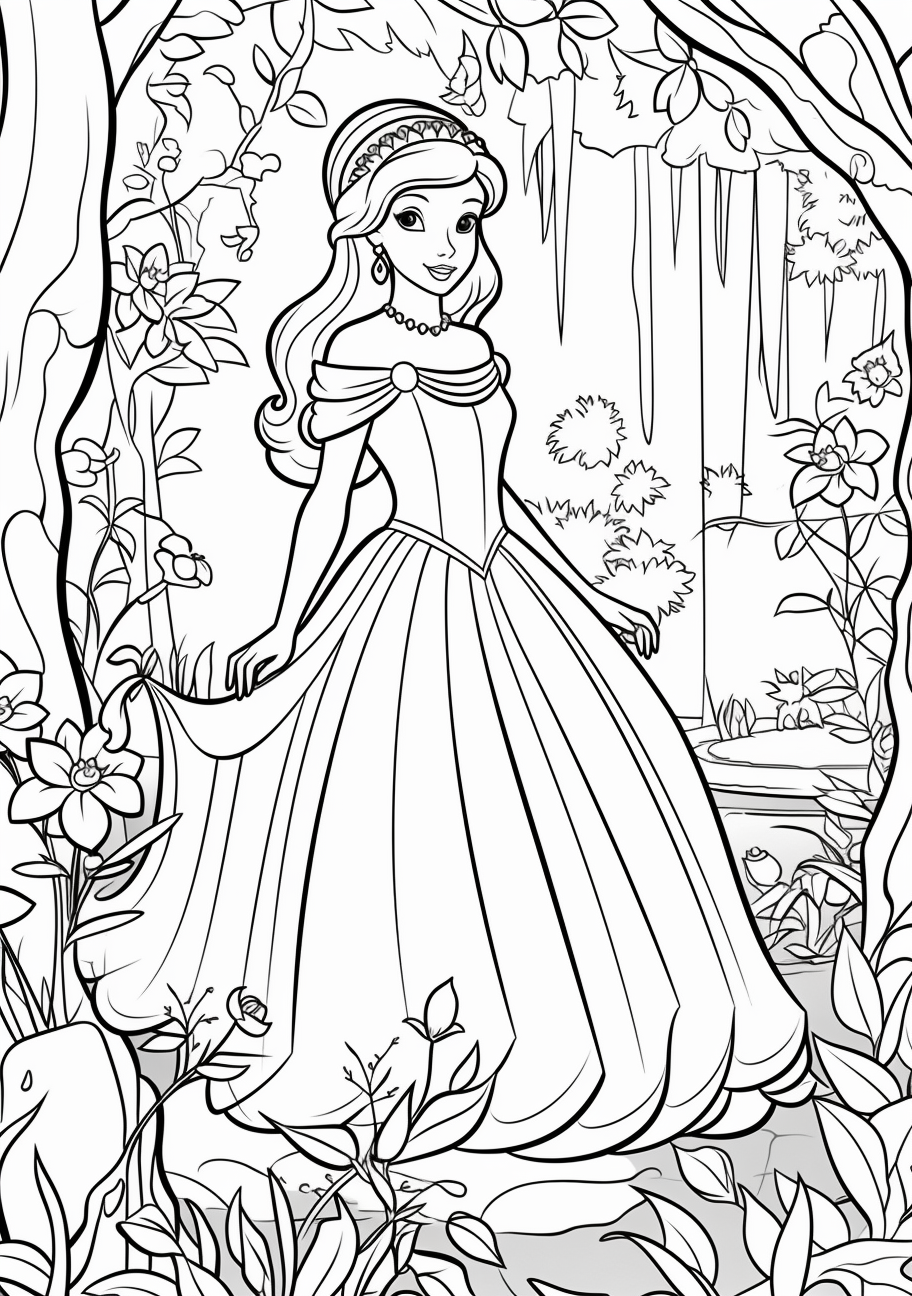 Image For Post | Classic princess in a magical fairy garden; bold princess with detailed fairy and plant elements.printable coloring page, black and white, free download - [Coloring Pages for Girls ](https://hero.page/coloring/coloring-pages-for-girls-printable-art-cute-designs-fun-colors)