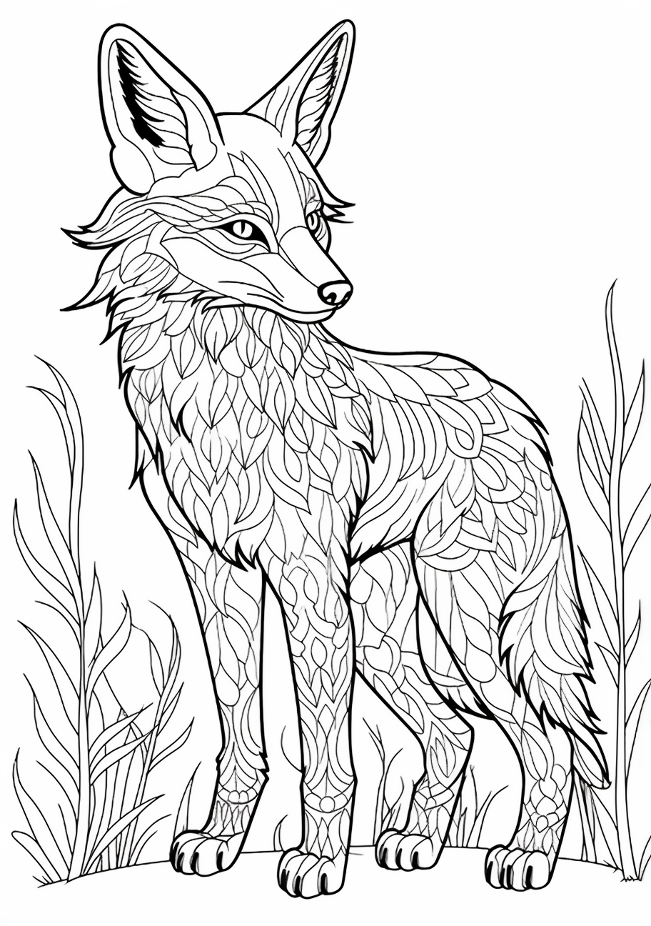 Image For Post | Expressionistic fox design; complex patterns within the silhouette of a fox.printable coloring page, black and white, free download - [Fox Coloring Pages ](https://hero.page/coloring/fox-coloring-pages-artistic-printable-and-fun-designs)