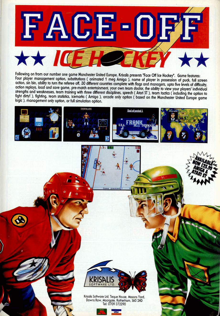 Image For Post | **Description**  
The action in this ice hockey game is viewed from a side-scrolling perspective with a semi-3D effect. The puck loosely sticks to the player as he skates, and the netminders are CPU-controlled. Fights and penalties can be turned on or off, and the length of the match can be varied.

As well as individual one or two player modes, a full managerial mode is included. This sees you take control of an international team and guide them through a full schedule of matches, including developing their skills and team-work.