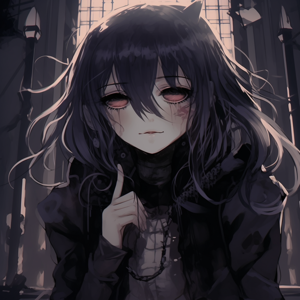 Image For Post | The anime girl with gothic style appears lost in thought, emphasizing on detailed facial expressions and thematic color scheme. goth anime girl visuals pfp for discord. - [Goth Anime Girl PFP](https://hero.page/pfp/goth-anime-girl-pfp)