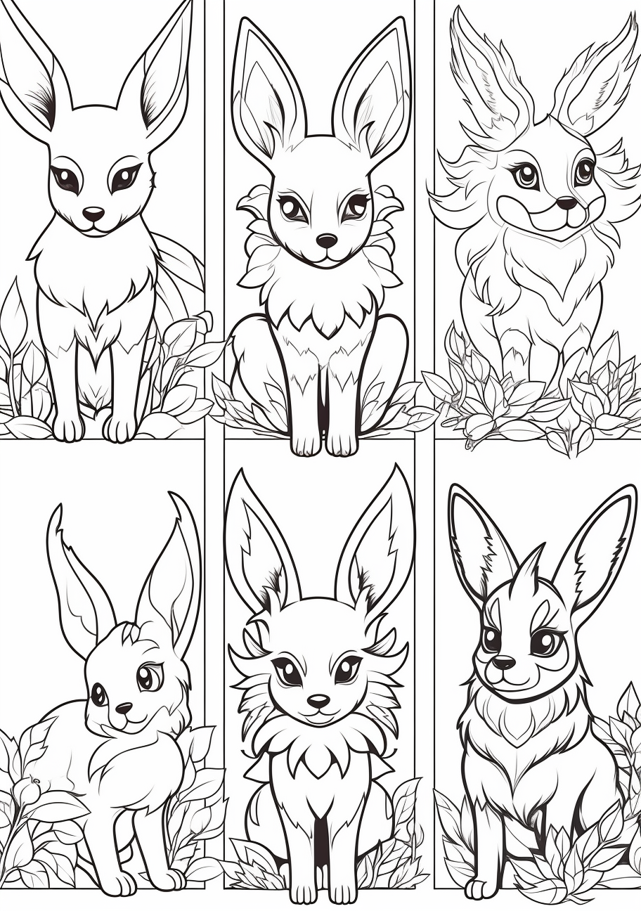 Pokemon Coloring Pages Eevee Evolutions Together