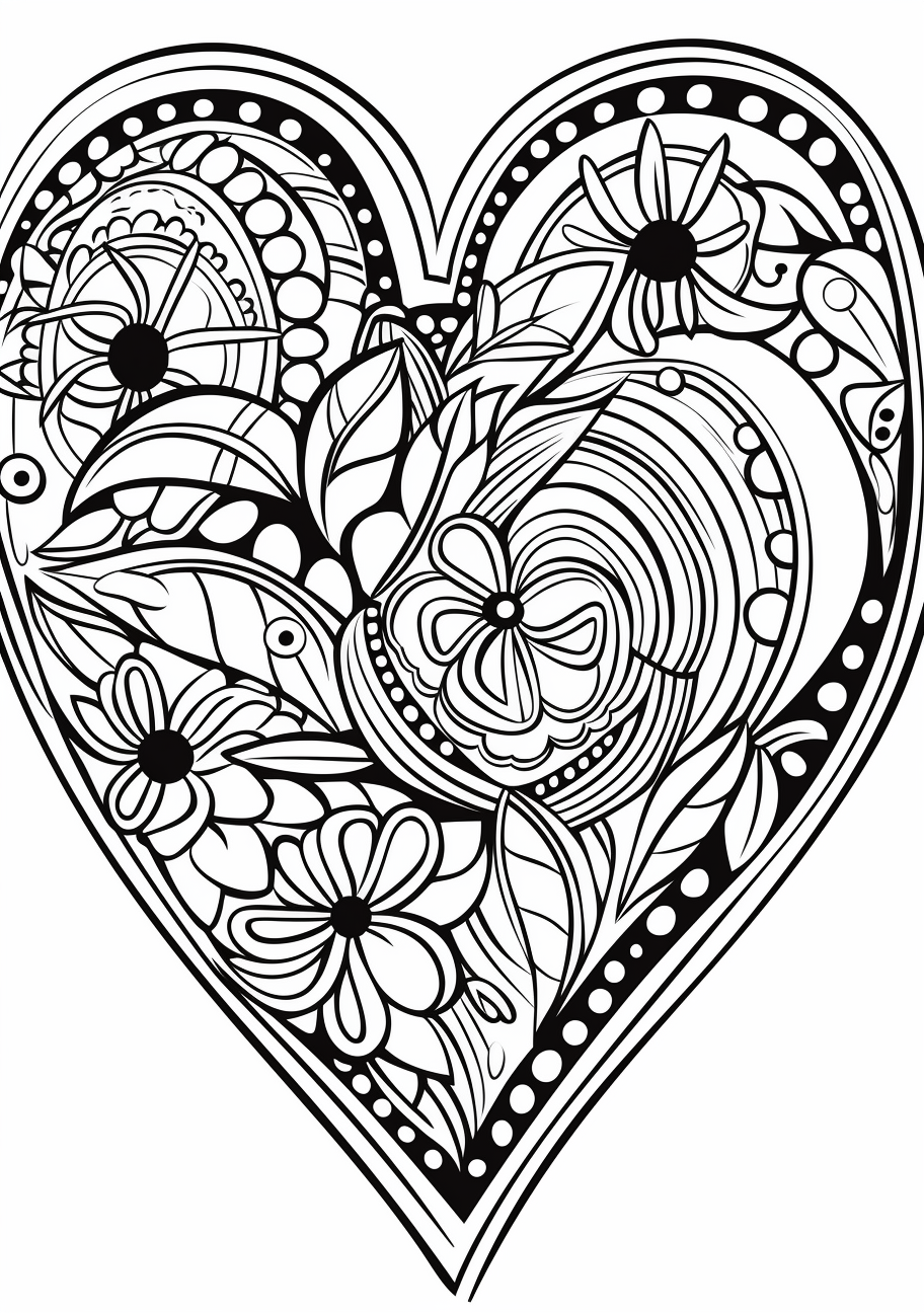 Doodled Details within a Heart - Printable Coloring Page - Image Chest ...