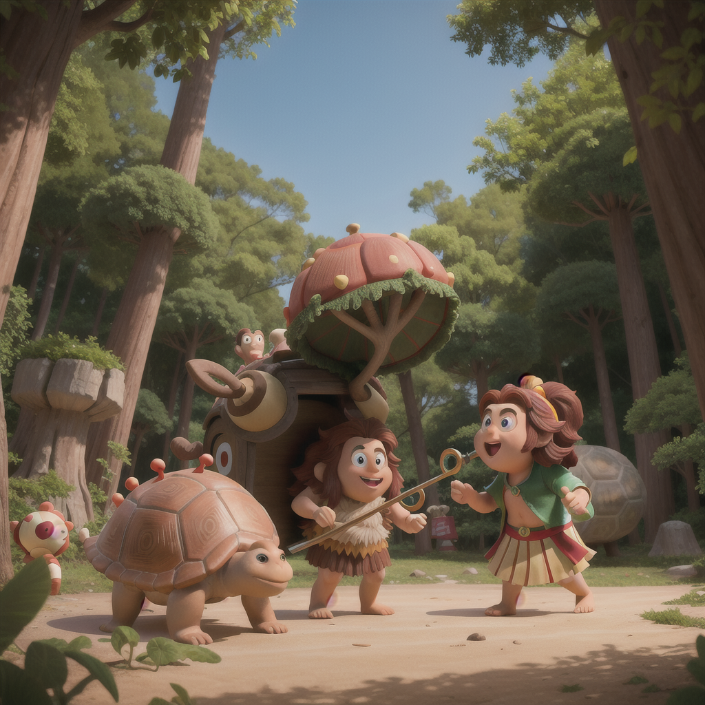 Anime, cavemen, turtle, circus, trumpet, forest, HD, 4K, AI Generated ...