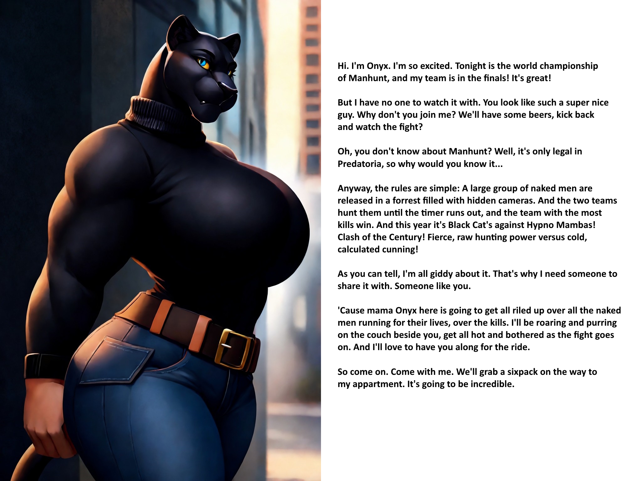 From Predatoria with Love 1: The Game [F] [Femdom] [Potential Vore] [Big  black kitty cat] (AI generated) : ryiffcaptions