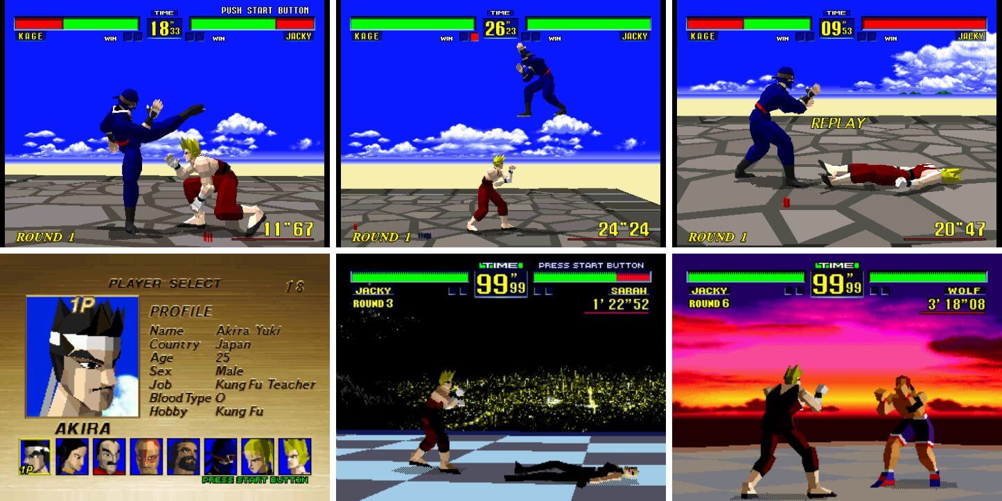 Image For Post | Arcade
32X


**Development and release**  
Virtua Fighter was created using hardware jointly developed by aerospace technology firm Lockheed Martin and Sega, dubbed the Model 1. According to Sega of Japan's publicity manager, Kurokawa, "We deliberately didn't publicize all the [fighting] moves at the same time but instead revealed them to gamers one at a time by means of the Japanese videogame press." Virtua Fighter was a launch game for the Sega Saturn,[6] and served as the pack-in launch game in North America. Its Sega 32X version was developed by the same team responsible for the Genesis port of Virtua Racing.

**Virtua Fighter Remix**  
Virtua Fighter Remix was an update of the original Virtua Fighter with higher-polygon models, texture mapping, and some gameplay changes. It was given free to all registered Saturn owners in the United States via mail. It also had an arcade release on the ST-V (an arcade platform based on the Sega Saturn) and later ported to Microsoft Windows as Virtua Fighter PC.

**Virtua Fighter 10th Anniversary**  
With the 2003 PlayStation 2 release of Virtua Fighter 4: Evolution arriving in time for the series' 10th anniversary, a remake of Virtua Fighter, Virtua Fighter 10th Anniversary, was released exclusively on the PlayStation 2. While the music, stages, and low-polygon visual style were retained from the first game, the character roster, animations, mechanics, and movesets were taken from Evolution. 

In the previous PS2 release of Virtua Fighter 4, a button code would make the player's character look like a VF1 model. In Japan, the game was included as part of a box set with a book called Virtua Fighter 10th Anniversary: Memory of a Decade and a DVD. 

The box set was released in November 2003 and was published by Enterbrain. In North America, the game was included in the home version of Virtua Fighter 4: Evolution, and in Europe it was only available as a promotional item; it was not sold at retail.