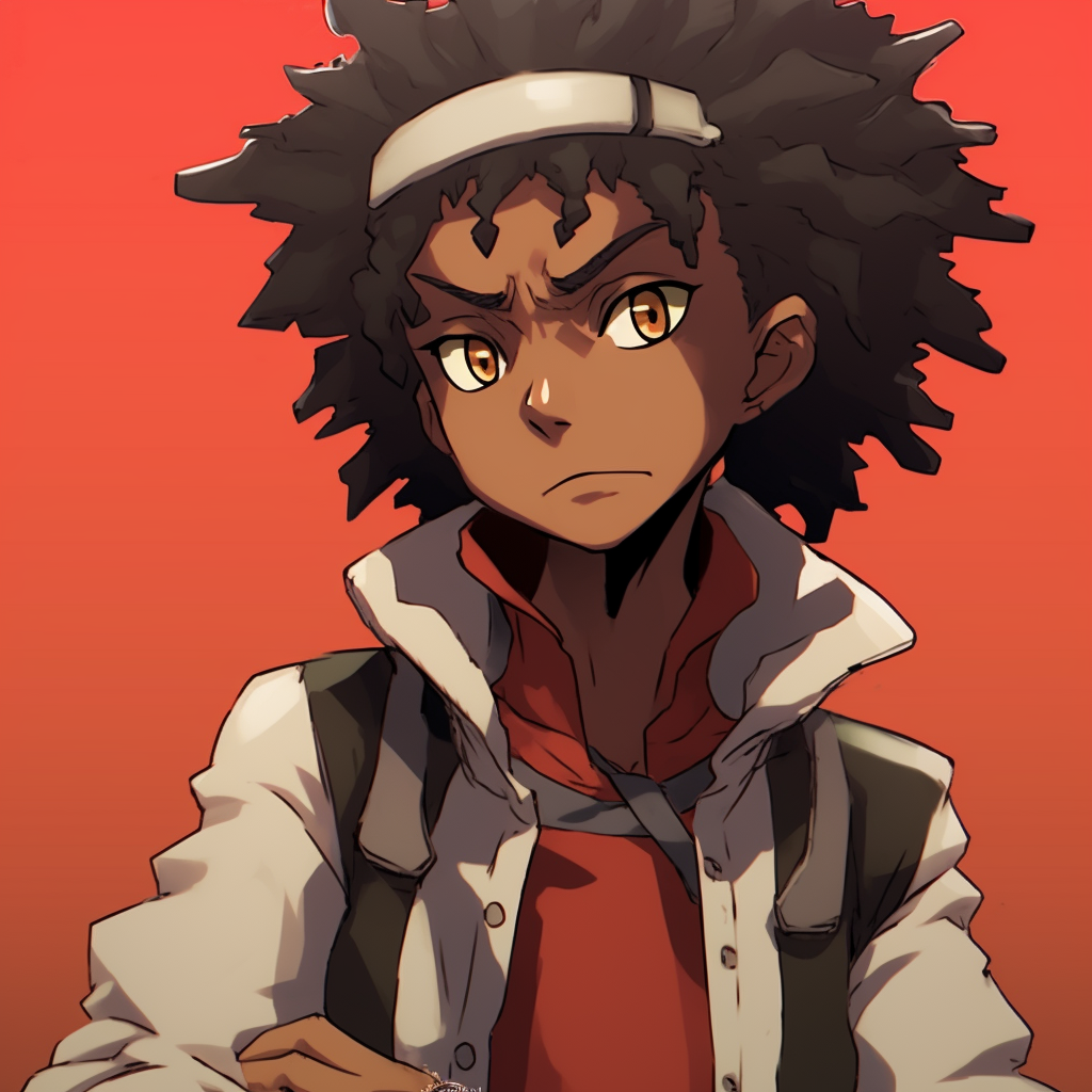 African anime character with red jacket on a 90s-style background on Craiyon