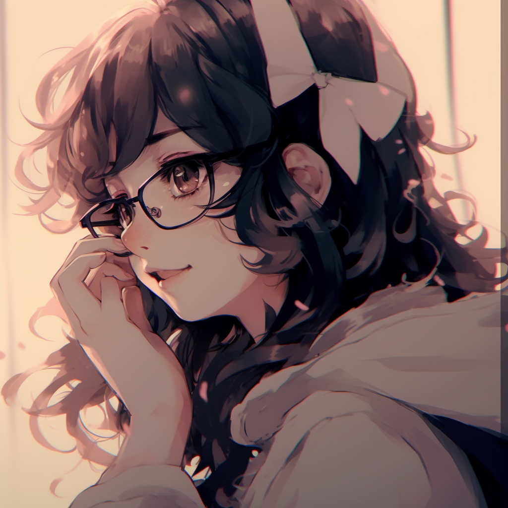 prompthunt: portrait of an anime girl with wavy long hair wearing round  glasses while listening to music with earphones and studying, aesthetic,  wlop, trending on artstation, deviantart, anime key visual, 8 k