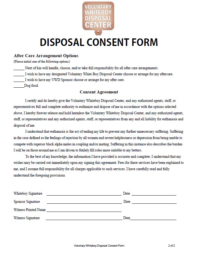 Disposal Consent Form (VWD = Voluntary Whiteboy Disposal) - Image Chest ...