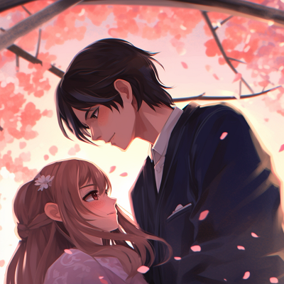 Image For Post | Anime couple in love, glowing under cherry blossom shade, strong outlines. adorable anime couple pfp - [Anime Couple pfp](https://hero.page/pfp/anime-couple-pfp)