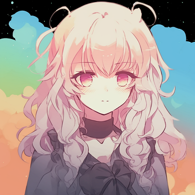 Image For Post | Anime personification of a kaleidoscope vision, featuring detailed linework and a spectrum of colors. multicolored cute pfp anime - [cute pfp anime](https://hero.page/pfp/cute-pfp-anime)