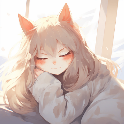 Image For Post | Sleeping cat portrayed with soft lines, warm colors and tranquil atmosphere. relaxing cute pfp anime - [cute pfp anime](https://hero.page/pfp/cute-pfp-anime)