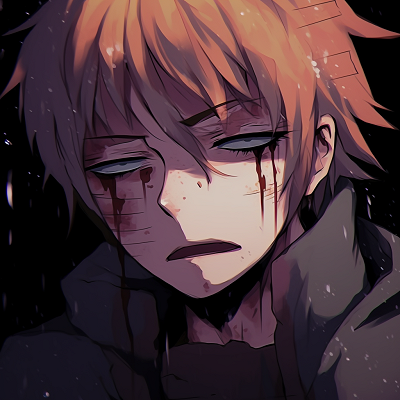 Image For Post | Naruto Uzumaki with a sorrowful expression, subtle shading and cooler tones. most poignant anime sad pfps - [Anime Sad Pfp Central](https://hero.page/pfp/anime-sad-pfp-central)