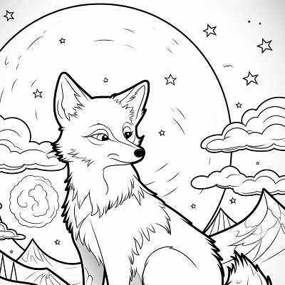 Image For Post | A picture of a fox in a night-time forest scene; highlighted with celestial elements and tree silhouettes.printable coloring page, black and white, free download - [Fox Coloring Pages ](https://hero.page/coloring/fox-coloring-pages-artistic-printable-and-fun-designs)