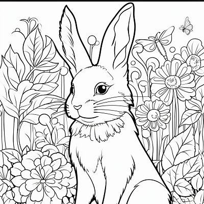 Image For Post Bunny with Blossoms Garden Scene - Printable Coloring Page