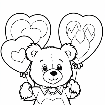 Image For Post | A valentine teddy bear holding up heart balloons; bold simple lines.printable coloring page, black and white, free download - [Valentines Day Coloring Pages ](https://hero.page/coloring/valentines-day-coloring-pages-printable-fun-kids-love)