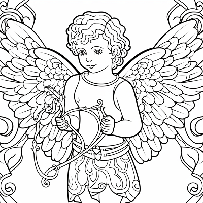 Image For Post Cupid with Bow and Heart - Printable Coloring Page