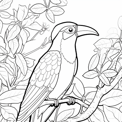 Image For Post | A scene featuring a toucan amidst tropical plants; strong, dynamic lines.printable coloring page, black and white, free download - [Bird Coloring Pages ](https://hero.page/coloring/bird-coloring-pages-free-printable-creative-sheets)