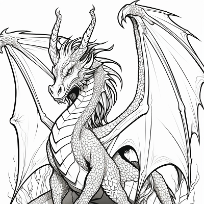 Image For Post | A soaring dragon; characterized by its detailed design.printable coloring page, black and white, free download - [Dragon Coloring Page ](https://hero.page/coloring/dragon-coloring-page-printable-and-creative-designs)