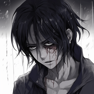 Image For Post | Sasuke Uchiha with teary-eyed emotion, detailed linework and sombre tones. popular depressed anime characters pfp pfp for discord. - [Anime Depressed PFP Collection](https://hero.page/pfp/anime-depressed-pfp-collection)