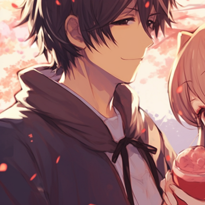 Image For Post | Two characters near a blooming tree, warm colors, sharing an intimate look. how to choose cute anime matching pfp pfp for discord. - [cute anime matching pfp, aesthetic matching pfp ideas](https://hero.page/pfp/cute-anime-matching-pfp-aesthetic-matching-pfp-ideas)